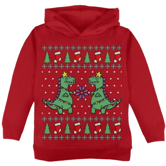 Tree Rex T Rex Ugly Christmas Sweater Toddler Hoodie Red 4T