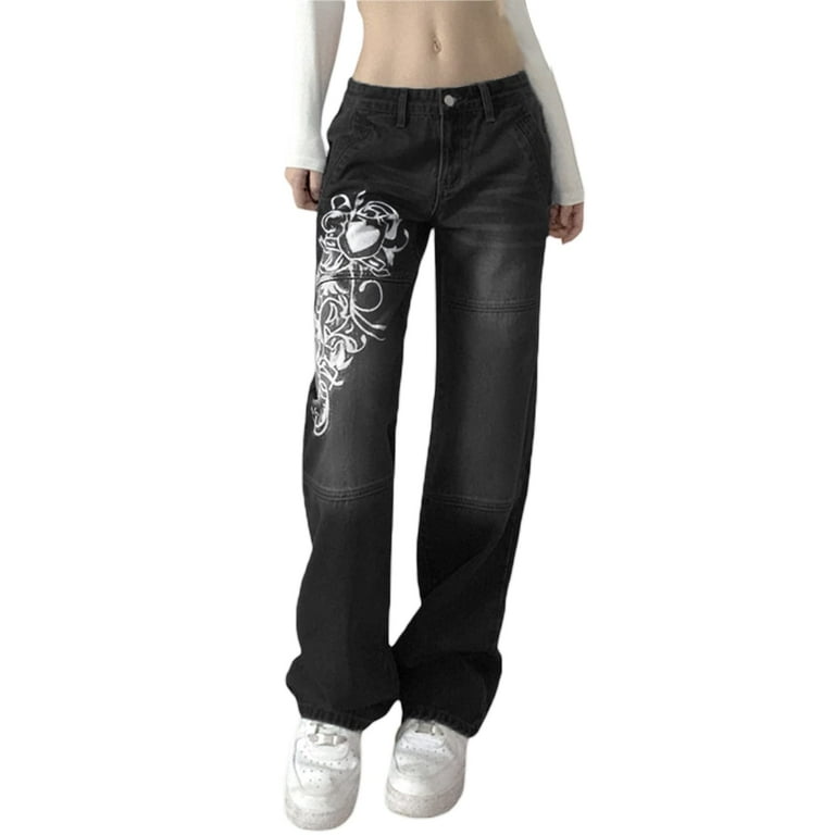 Women Y2K Jeans High Waisted Baggy Denim Pants Girls Women Y2K Jeans High Waisted Baggy Denim Pants Girls