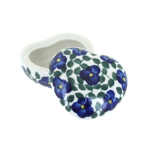 Blue Rose Polish Pottery Violets Heart Box