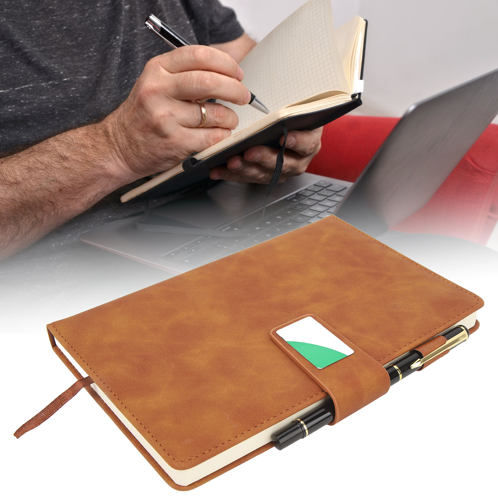 YAHHU A5 Notebook PU Leather Cover Ribbon Bookmark Ink Proof Thick Ruled Paper Journal with Pen and Box for Office Travel Brown (8.27 inches / 21 cm)