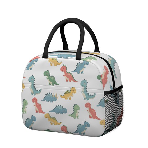 Womens White Cartoon Dinosaurs Pattern Lunch Box for Work,Insulated Lunch Bag for Women,Loncheras Para Mujer,Leakproof Adult Lunch Bag for Work,Beach,Travel,Picnic,Camping