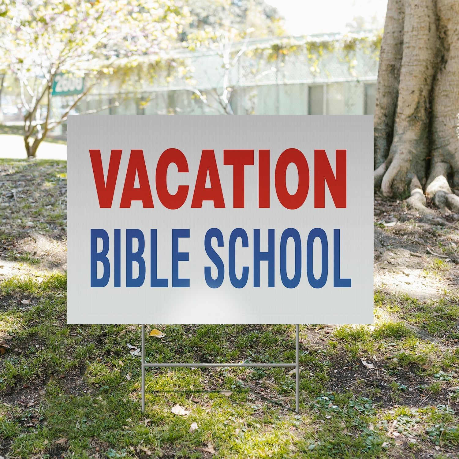 Vacation Bible School Yard Sign 12 Inch x 16 Inch Single Sided Weatherproof Heavy-Duty Plastic with Stake | Faith-Based Learning, Community Events, Bold Messaging | Made in USA
