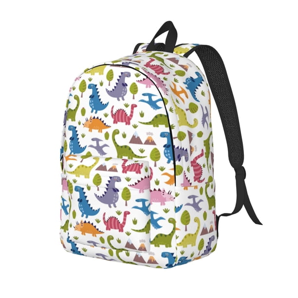 Disketp Cute Dinosaur print Canvas Backpack Lightweight Travel Daypack Student Rucksack Laptop Backpack-Small