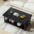thumbnail image 3 of Furlinkhm Coffee Table with Round Corners, 2 Tier Coffee Table with Storage Shelf, Rectangular Center Table for Living Room Farmhouse Style, Tea Table 39.37 × 21.65 Inches, Easy to Assemble, Black, 3 of 9