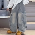 thumbnail image 2 of WMQPNNS Boy's Wide Leg Jeans with Multi-Pocket and Elastic Waist Boys Cargo Pants Size 8 Baggy Cargo Denim Pants Streetwear, Size 15-16 Years,2-Blue, 2 of 8
