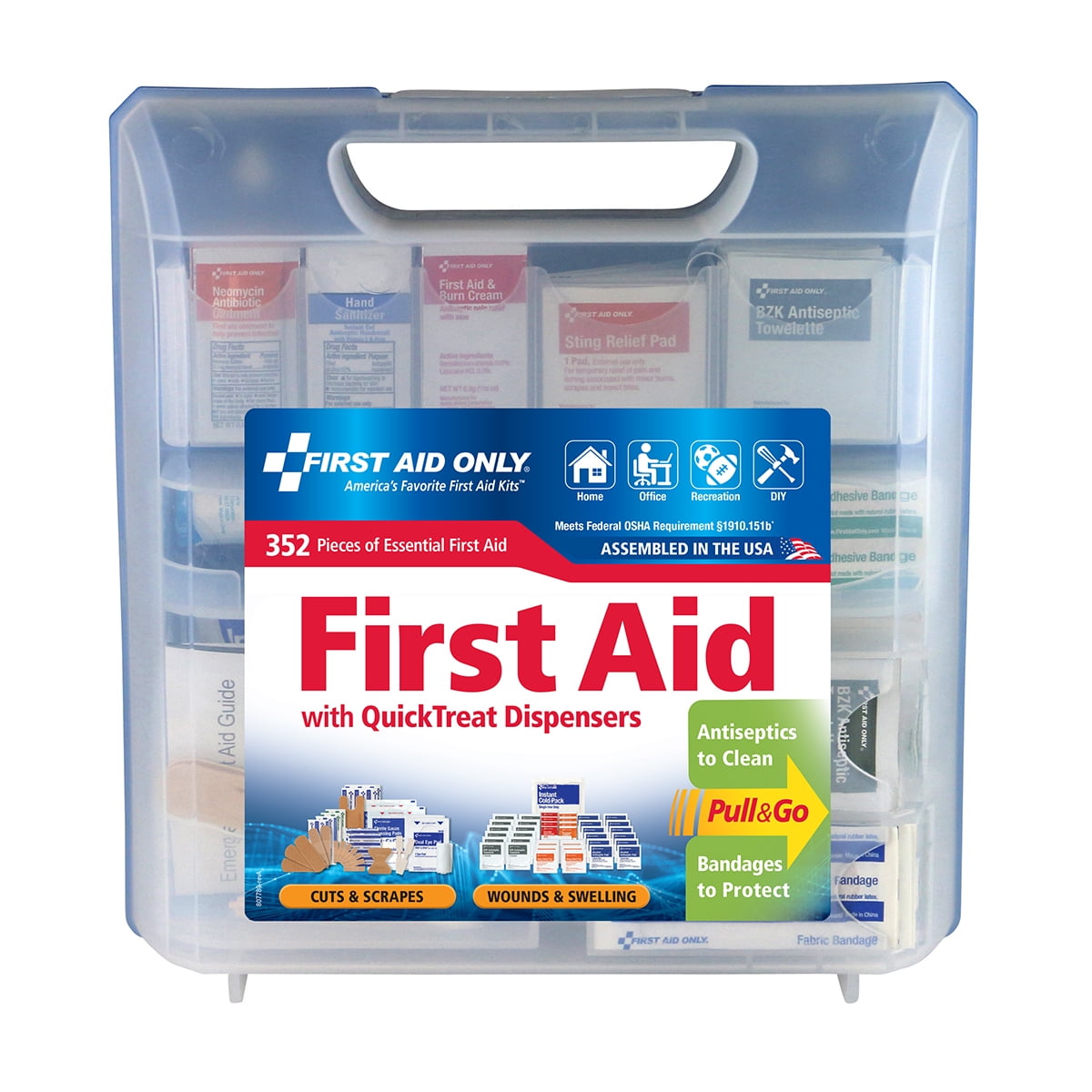 First Aid Only 352-Piece QuickTreat Dispenser Emergency First Aid Kit for Home, Work & Travel
