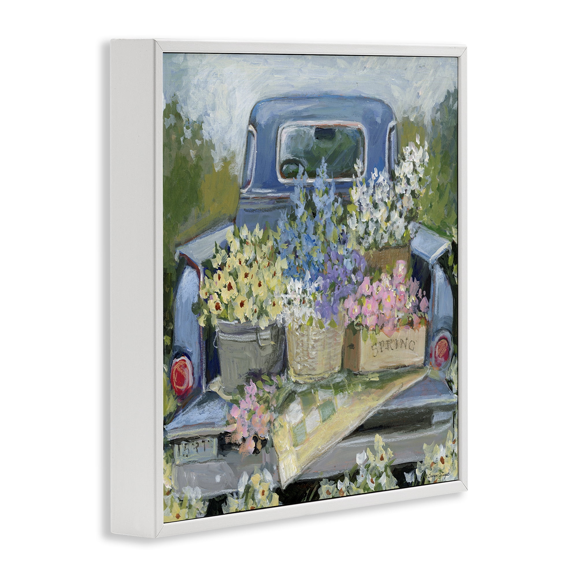 Stupell Industries Truck Bed with Flowers White Framed Giclee Art, design by Susan Winget