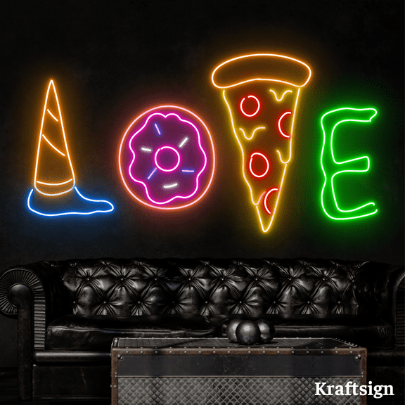 Craftnamesign Love Food Neon Sign, Fast Food Store Decor, Restaurant Sign