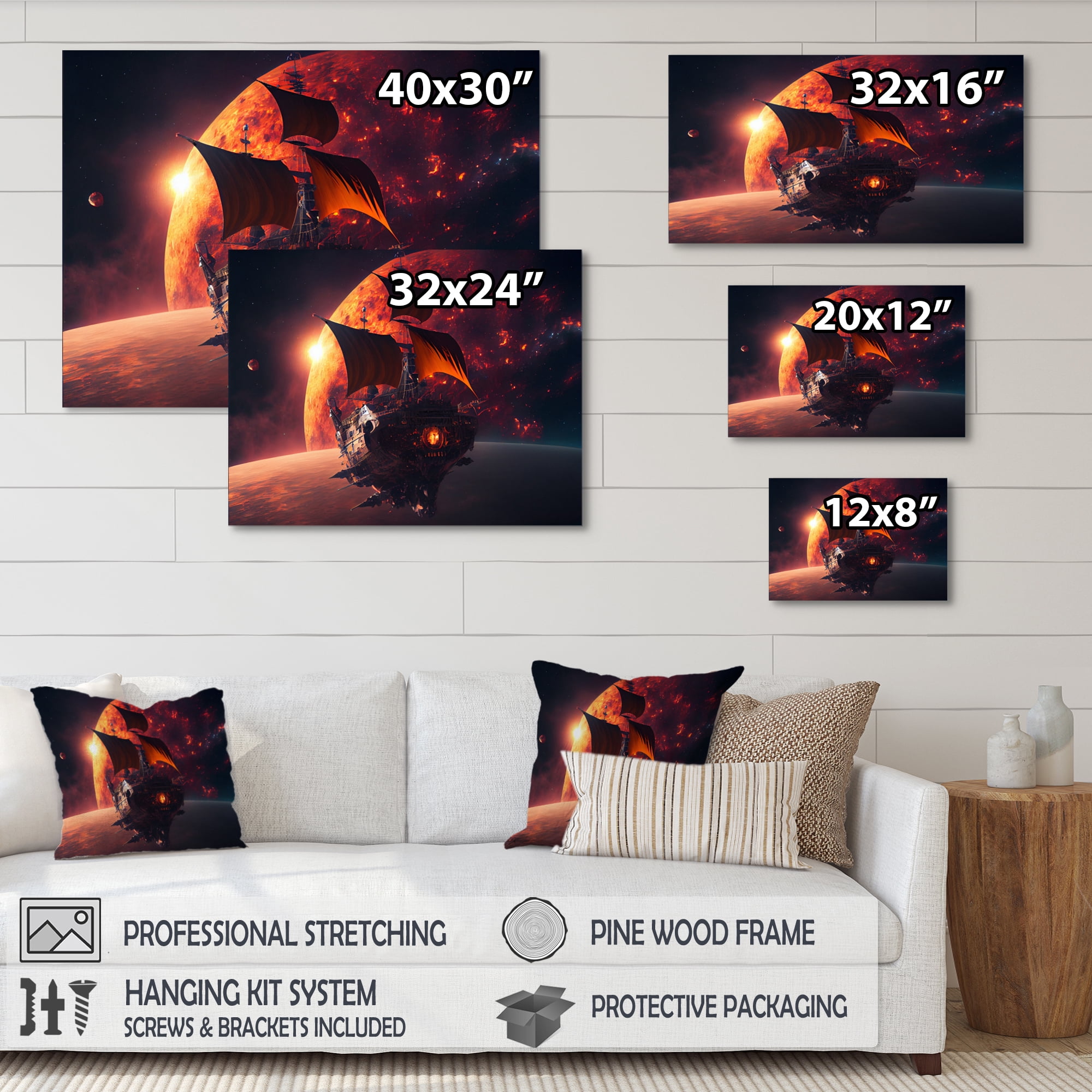 Designart Ship Cruise Into The Galaxy IV Canvas Wall Art