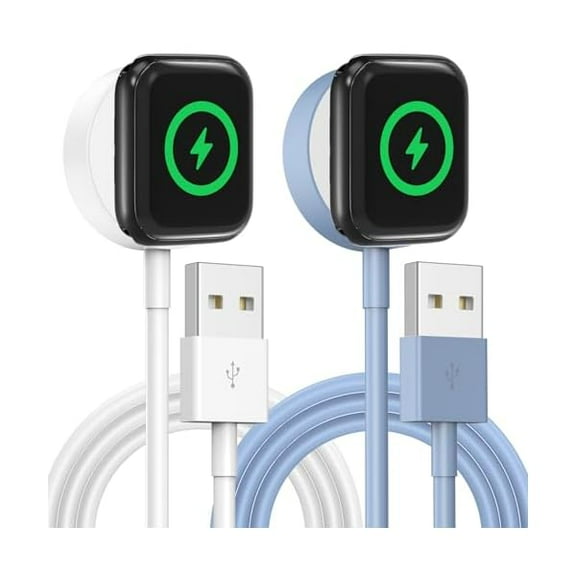 FU19992Pack for Apple Watch Charger USB Magnetic iWatch Charger Fast Charging Portable Compatible with iWatch Ultra2/Ultra/Series 9/8/7/6/SE/SE2/5/4/3/2/1-White Blue