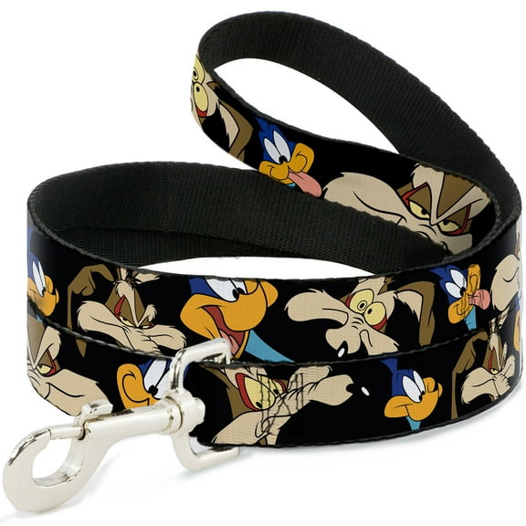 Looney Tunes Pet Leash, Dog Leash, Road Runner Wile E Coyote Expressions Close Up Black, 6 Feet Long 1.0 Inch Wide