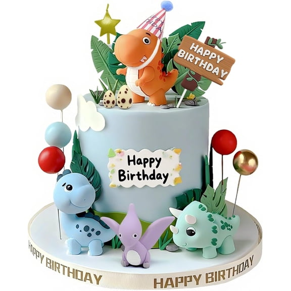 20pcs Dinosaur Cake Topper Set with Eggs - Reusable Decorations，Dinosaur Birthday Decorations for Boys & Girls (Dinosaur Cupcake Toppers, Happy Accessories)
