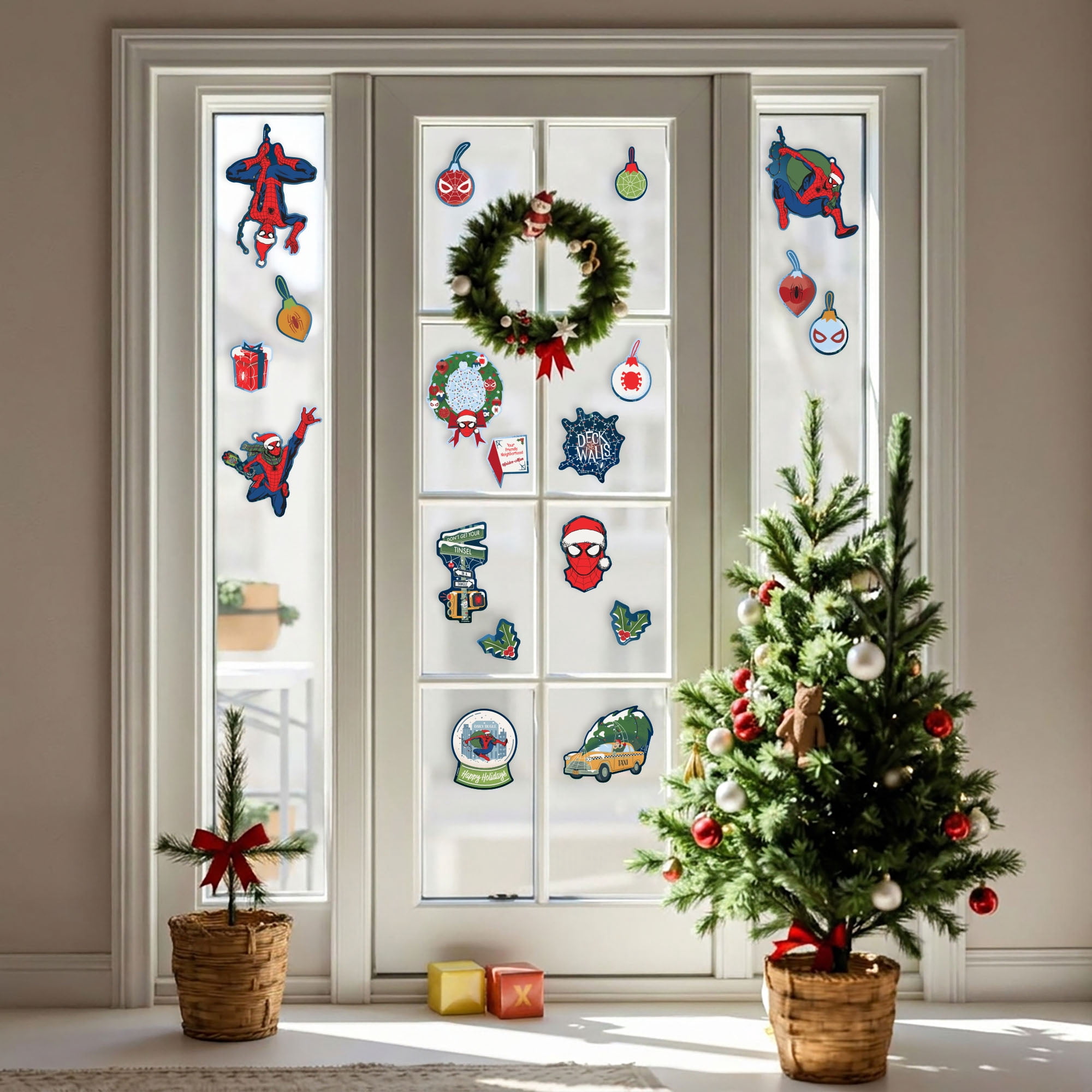 Marvel Spider‑Man Holiday Static Window Clings – Christmas Decoration Sheet