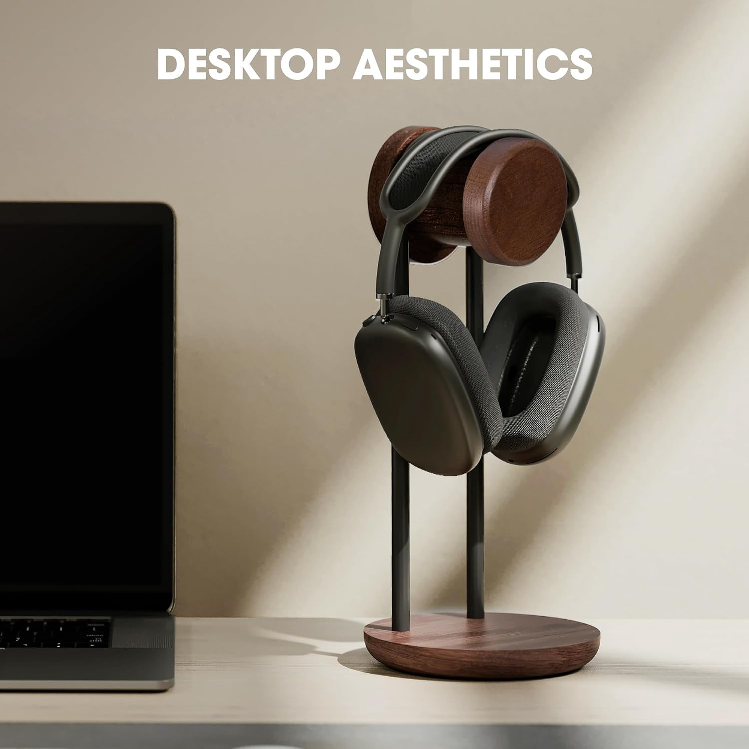Fenge Headphone Stand with Storage Base, Desktop Headset Holder, Brown