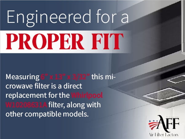 Air Filter Factory Replacement for W10208631A Whirlpool Aluminum Mesh Grease Filter 4-Pack