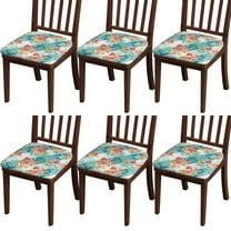Pioneer Flower Seat Covers for Dining Room Chairs Set Of 6,Stretch Printed Washable Chair Seat Cover with Elastic Ties and Button,Removable Waterproof Couch Cushion Covers