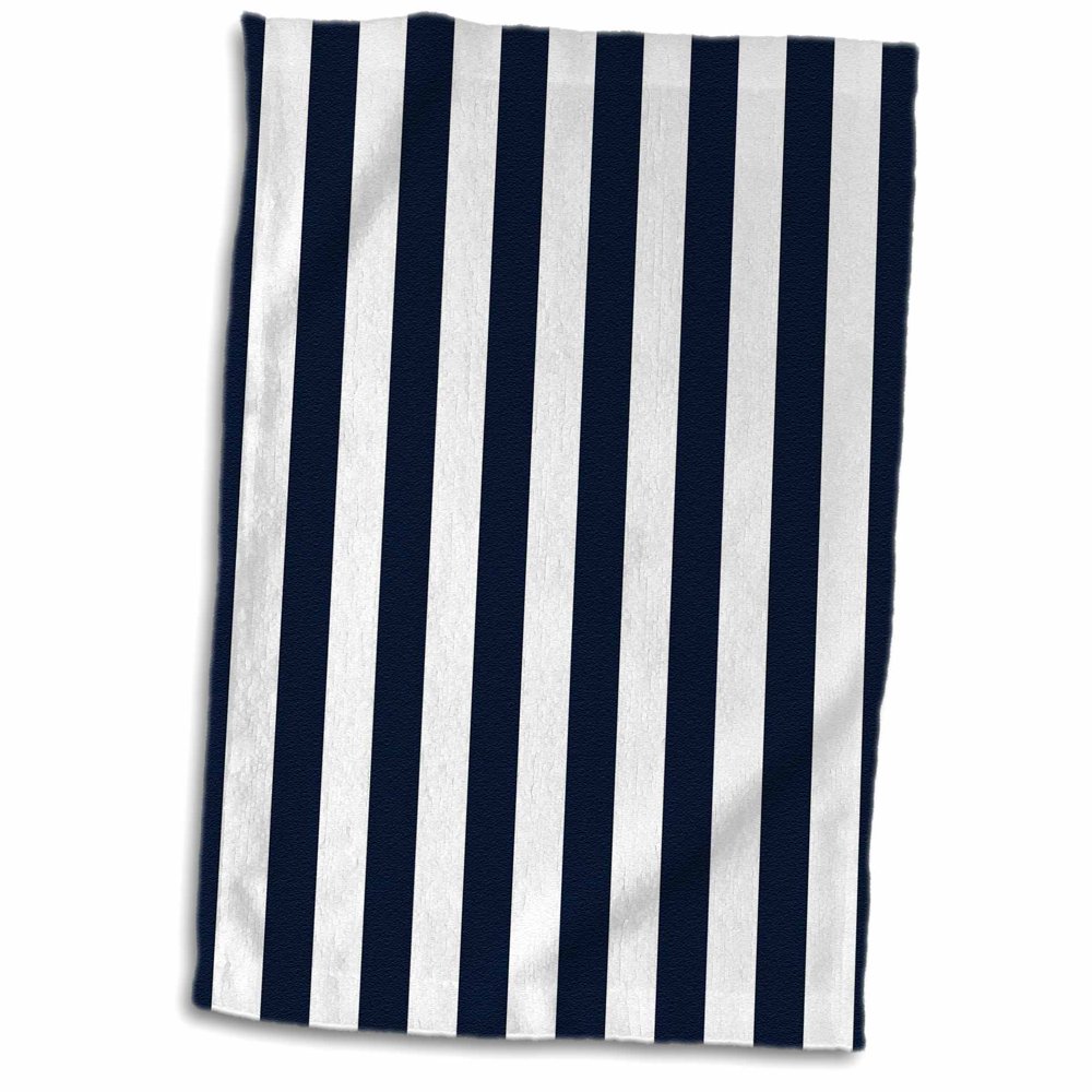 3dRose Navy Blue and White Nautical Stripes Towel, 15 by 22inch