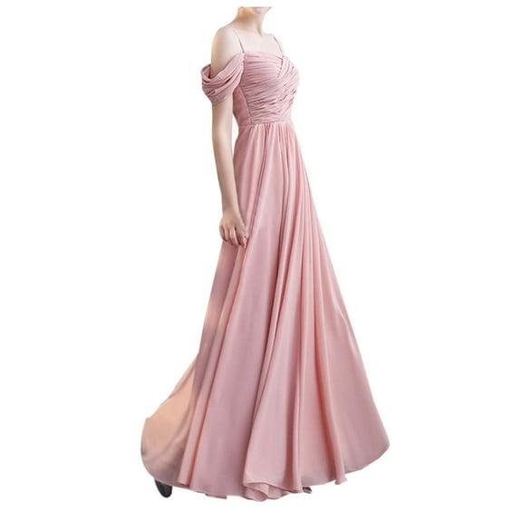 Elegant Chiffon Off Shoulder Evening Gown for Women Formal Banquet Bridesmaid Party Dress Hostess Toasting Attire