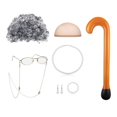 thumbnail image 1 of Lady Costume Set Gray Curly Hair Granny Pearl Necklace Glasses Walking Cane Role Play Accessories Set heqiyong toy, 1 of 2