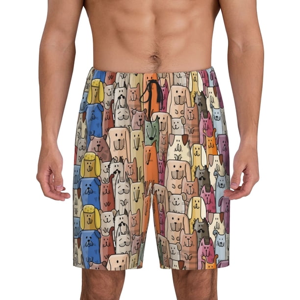 Fotbe Funny Dogs Family Pantalones Cortos de Pijama para Hombre, Ropa de Dormir, Pantalones de Pijama Cortos para Hombre-XX-Large