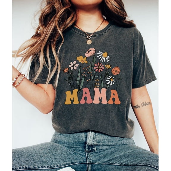 Mama Wildflowers T-Shirt, Retro Comfort Colors® Mom Shirt, Floral New Mom Gift Tee, Mother's Day Graphic Shirt, Flower Shirts for Women