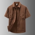 thumbnail image 2 of Zylarhe Mens Summer Shirts, Men Short Sleeve Button Down Casual Work Shirt Nylon Woven Multiple Pockets Loose Fit Spring Summer Fall Daily Wear Coffee M, 2 of 4