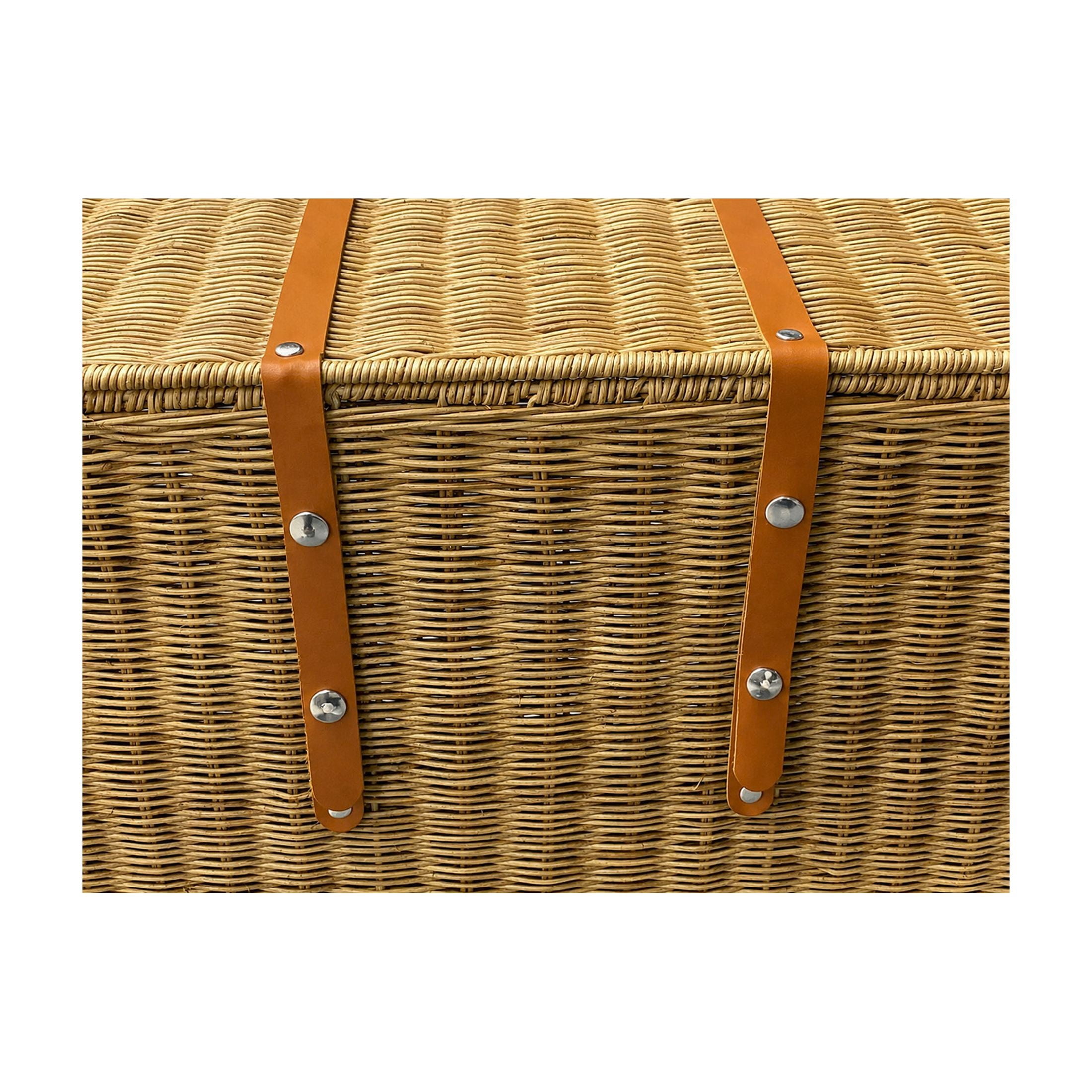 DecMode 20" x 21" Brown Rattan Handmade Woven Storage Basket with Leather Handles, 1-Piece