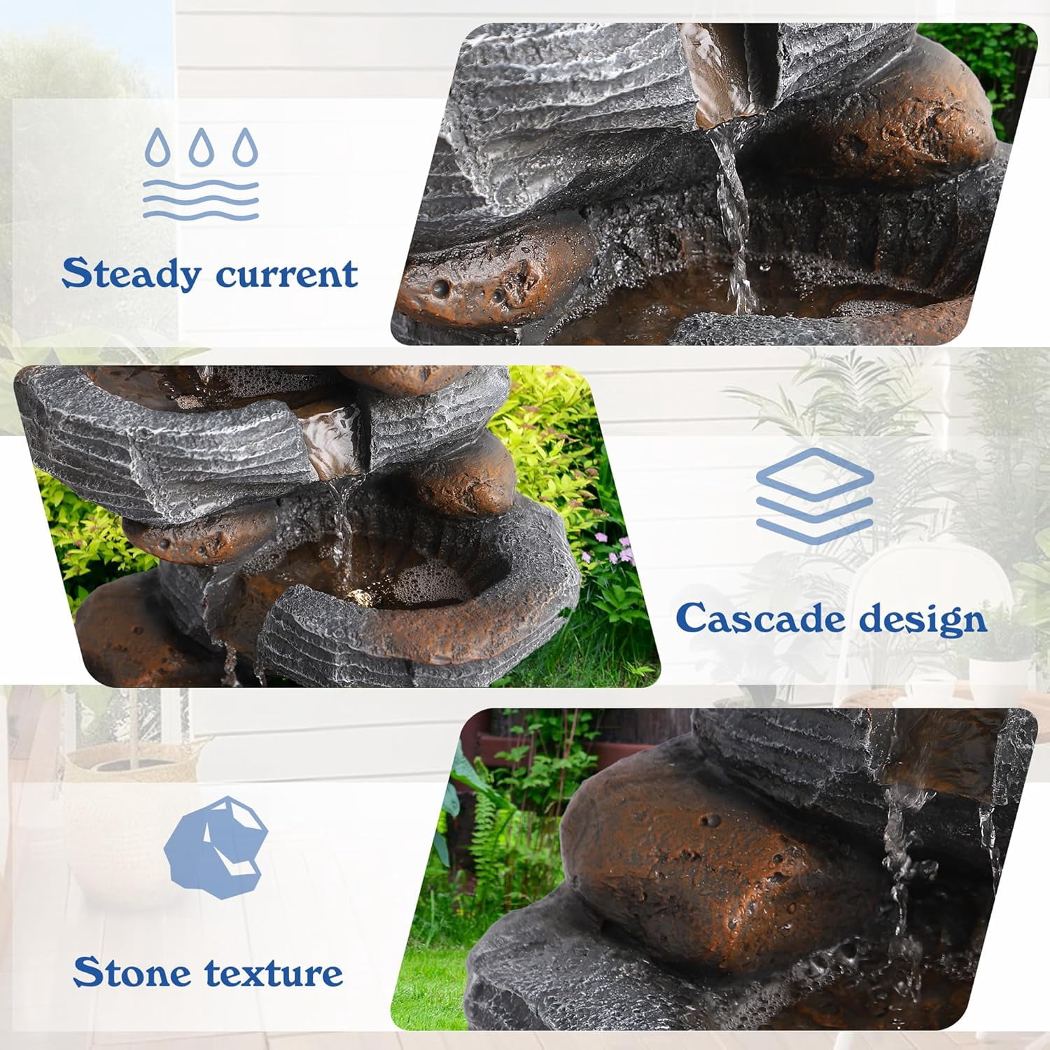 TITIMO 5-Tier Cascading Rock Water Fountain Outdoor Garden Waterfall with Lights, Fountain Indoor Decor for Garden, Patio, Backyard, Deck, Porch and Home Art Decor