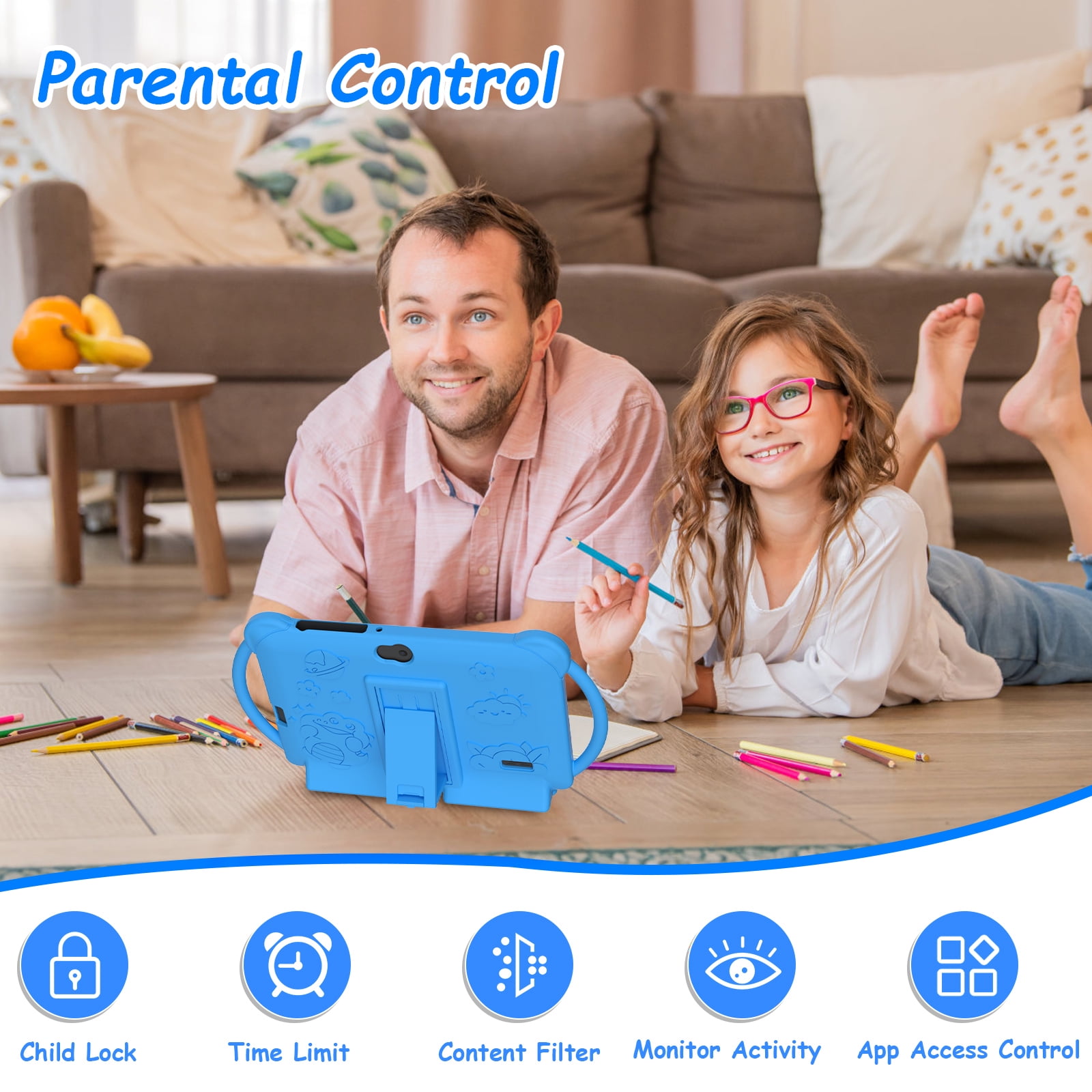 Kids Tablet 7 inch Android 12 Tablet for Kids, 4GB RAM 32GB ROM Quad Core Toddler Tablet with Shockproof Case, Parental Control, WiFi, Bluetooth, 3000mAh Battery, Dual Camera, Educational, Games