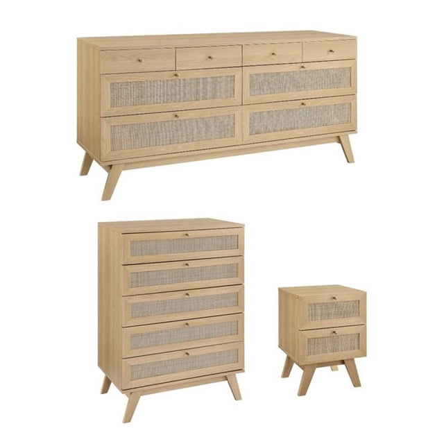 Pemberly Row Ensemble de 3 - Commode et Table de Nuit et Coffre en Chêne