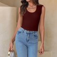 thumbnail image 6 of GZWYHT Women Ribbed Knit U Neck Sleeveless Tank Tops Wide Strap Fitted Basic Cami Shirts, Soft Stretch Textured Layering Vest, Casual Everyday Office Workout Beach Camisole Red L, 6 of 9
