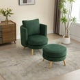 thumbnail image 2 of Modern Accent Chair with Ottoman, Reading Barrel Chair with Footrest, 30.7" Wide Round Upholstered Comfy Armchair with Throw Pillow Reading Chair with Solid Wood Legs for Living Room Bedroom(Green), 2 of 7