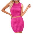 thumbnail image 2 of SMihono Robe d'Été Grande Taille pour Femmes 2023 Été Couleur Unie Mode Doux Plissé Col Ras du Cou Débardeur Jupe Courte Ensemble Deux Pièces, 2 of 8