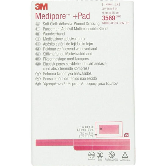 3M Medipore  Pad Soft Cloth Adhesive Wound Dressing 3569 1 Each