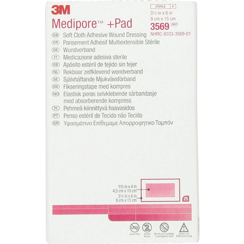 3M Medipore +Pad Soft Cloth Adhesive Wound Dressing 3569 1 Each