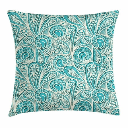 Cushions And Covers Teal and White Throw Pillow Cushion Cover, White Lace Style Pattern Feminine Fashion Romantic Composition Print, Decorative Square Accent Pillow Case, 16 X 16 Inches, Turquoise White, by Ambesonne ()