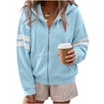 thumbnail image 4 of LUVDA Stripe Sleeve Zip Up Hoodie for Women Athletic Sweatshirt with Kangaroo Pocket Casual Loose Fit Top, 4 of 7