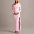 thumbnail image 2 of QHFBli Maternity Off Shoulder Long Sleeve Fitted Gown Maxi Chiffon Dress for Photo Shoot Baby Shower, 2 of 7