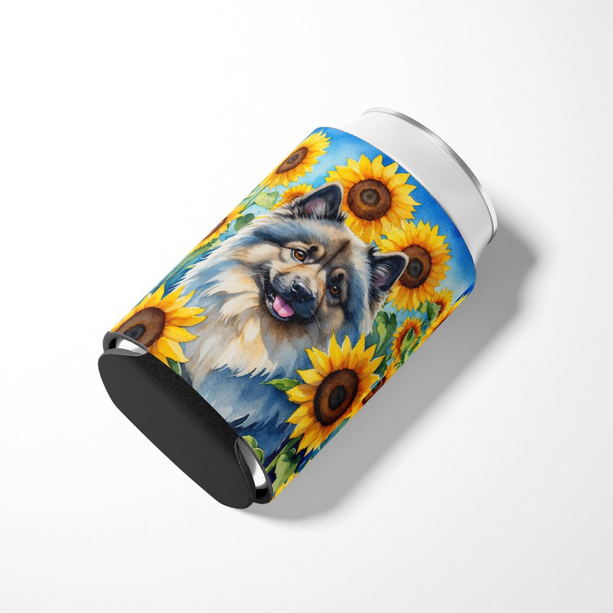 Keeshond in Sunflowers Can or Bottle Hugger 3 in x 5 in