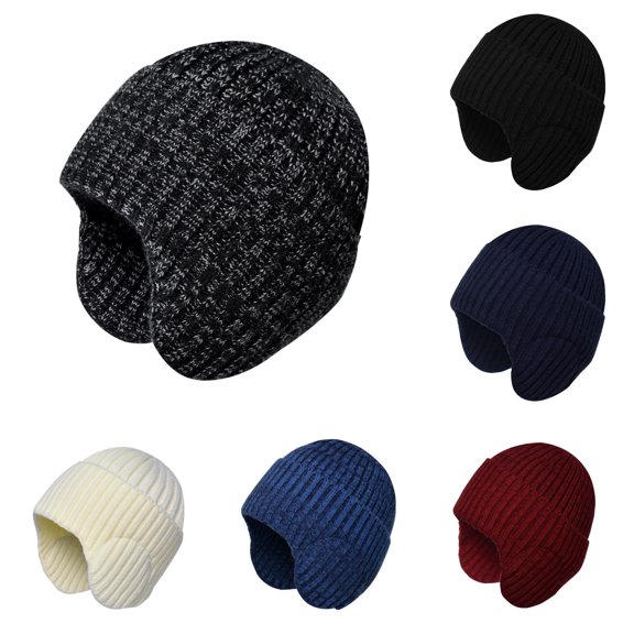 Hats &1 | Men and Women Outdoor Winter Hat with Earmuffs Thick Knitted Wool Cold Weather Front Brim