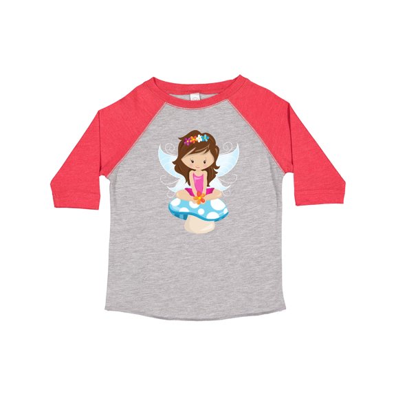 Inktastic Cute Fairy, Brown Hair, Fairy Sitting On Mushroom Girls Toddler T-Shirt