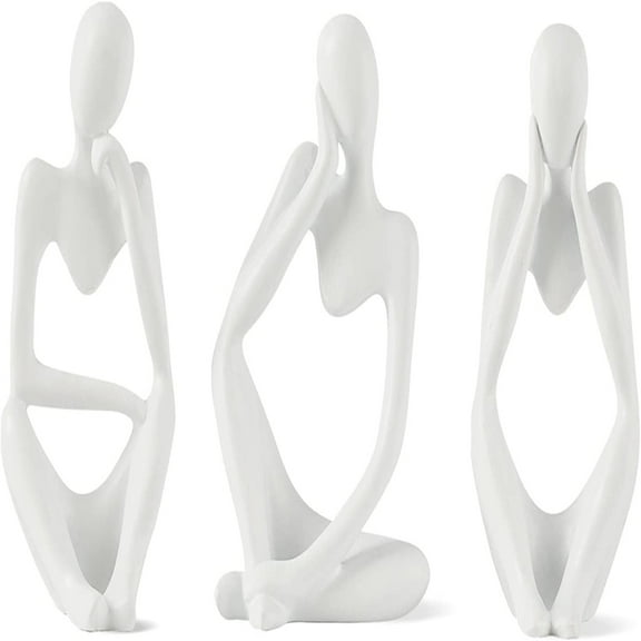 PEACNNG Home Decor Thinker Statue Living Room Decorations Abstract Art Sculpture Set of 3 Resin Collectible Figurines for Office Table Shelf Decor (White)