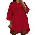 thumbnail image 2 of Idoravan Cardigans for Women Clearance Spring Button Down Shirt Women Three Quarter Sleeve Turndown Collar Solid Casual Loose Dress Dresses, 2 of 4