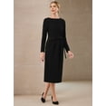 thumbnail image 3 of DARING DIVA Knee Length Pencil Long Sleeve Tie Waist Sheath Dress S Black, 3 of 6