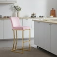 thumbnail image 3 of BELLEZE 30" Seat Height Bar Stools Upholstered Velvet Mid Back Barstool with Gold Metal Leg [Set of 1]- Hutton (Pink), 3 of 7
