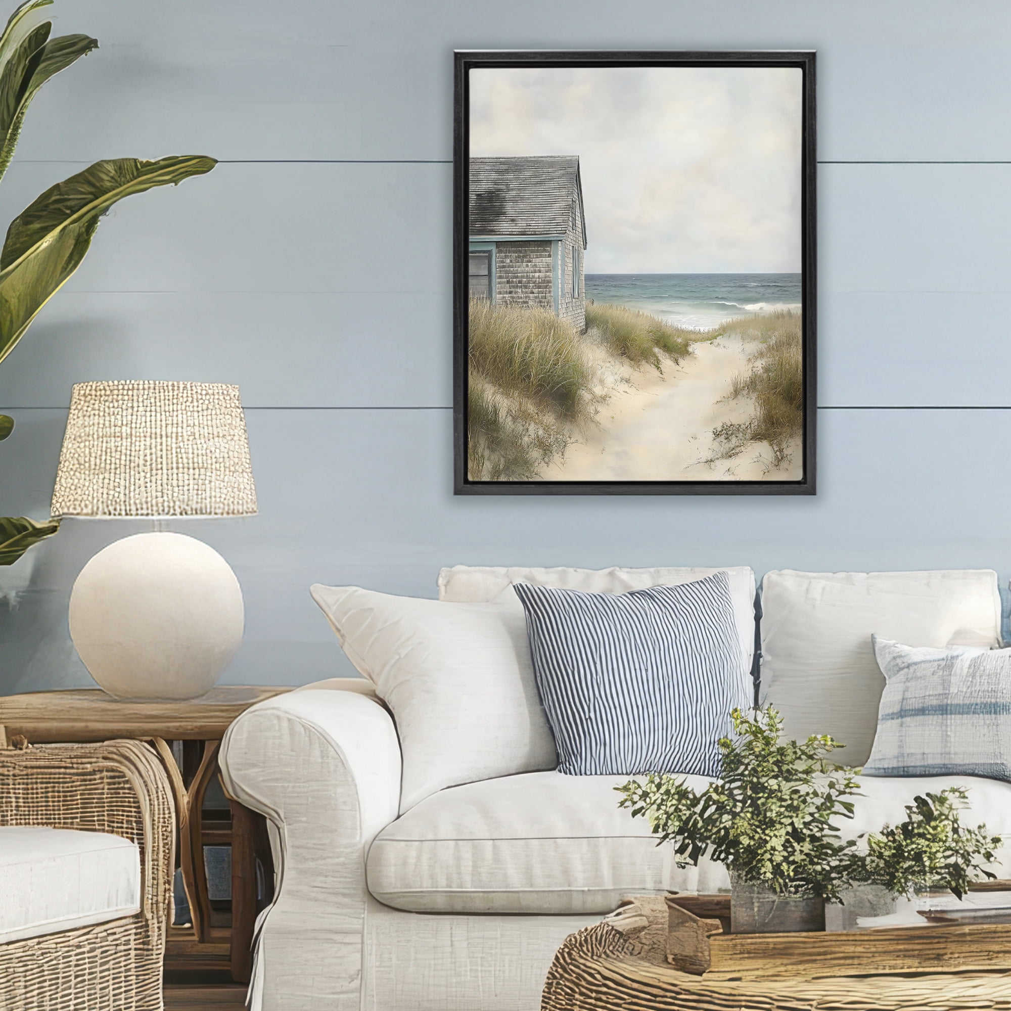 Stupell Industries Oceanfront Cottage on Dune Path Black Framed Floater Canvas Wall Art, design by Creative Studio