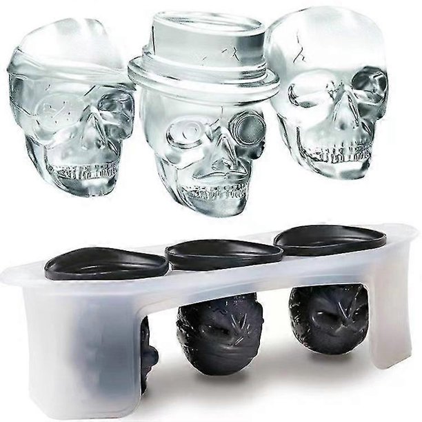 Molde de silicona para cubitos de hielo en forma de calavera de Halloween, 3 piezas, para whisky