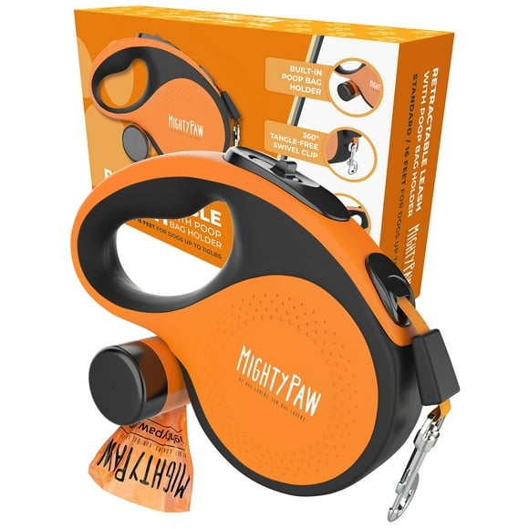Correa retráctil Mighty Paw con soporte para bolsas de excrementos de 5 m de largo
