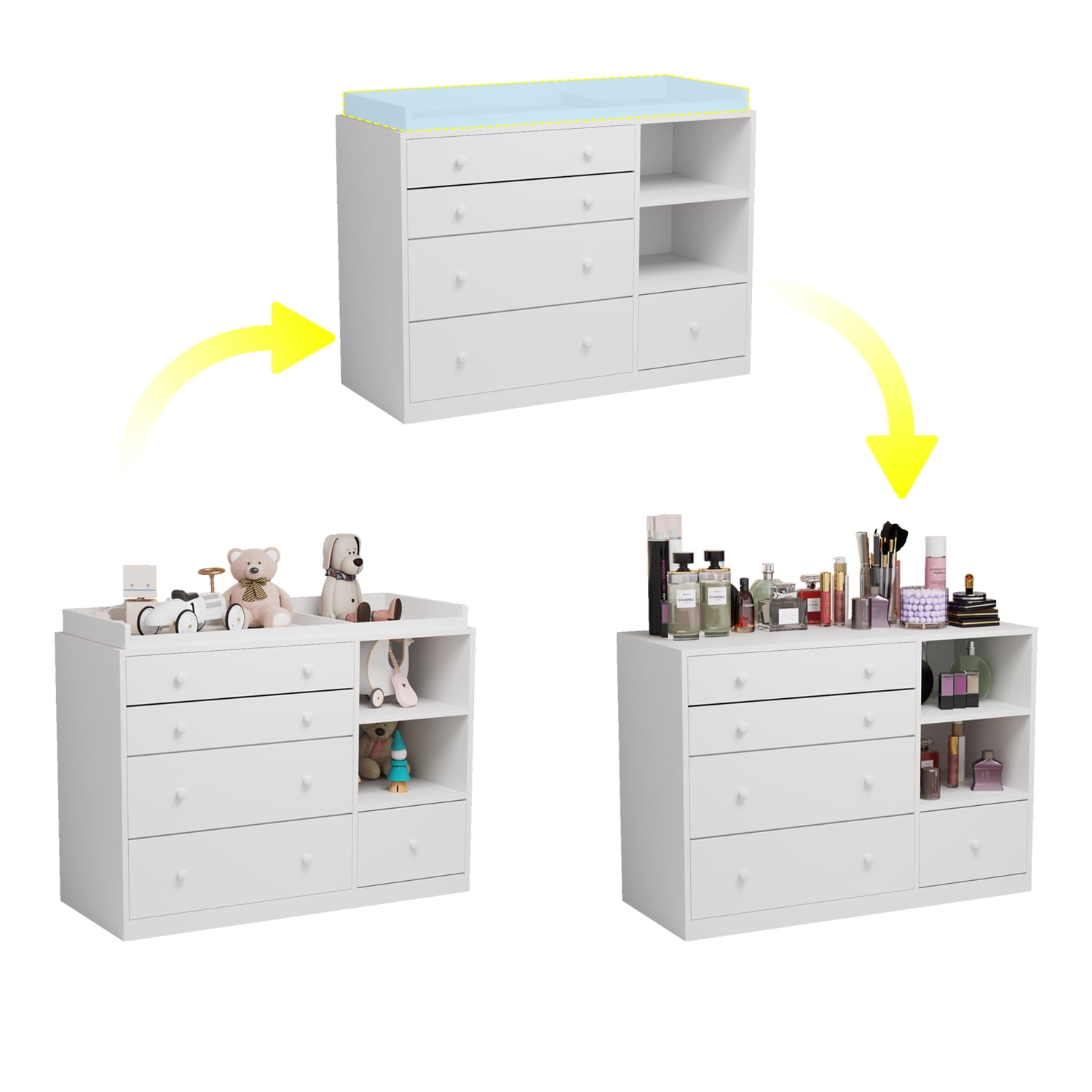 KULAGAGA 5 Drawer Universal Dresser, Storage Dresser Chest with Open storage compartment, Baby Changing Table Ideal for Nursery, Toddlers and Kids rooms