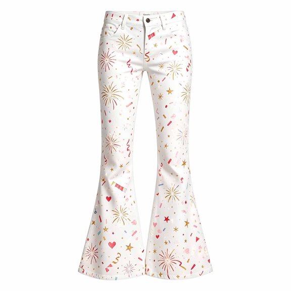 School Uniform Pants for Girls Elastic Waistband Pocket Stylish Print Breathable Flared Trousers Back To School Girls Pants Size 5-6 Years